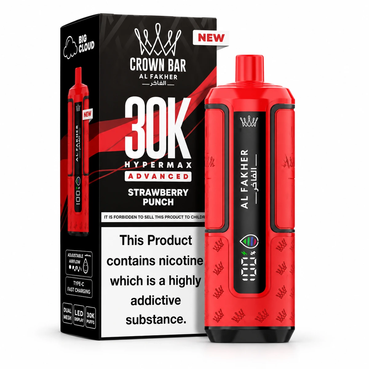 Al Fakher Crown Bar 30K Hypermax Strawberry Punch vape with box