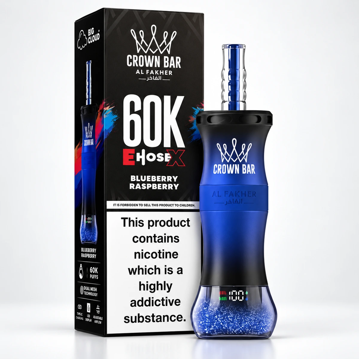 Al Fakher Crown Bar 60K E-Hose X Blueberry Raspberry vape with box